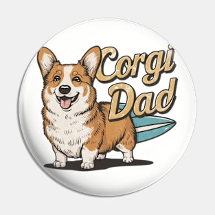 Corgi Dad with Surf Board Pin