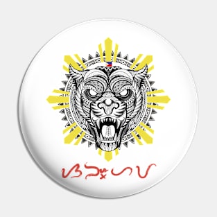 Tribal line Art Tiger / Philippine Flag Sun / Baybayin word Sanghaya (Dignity) Pin