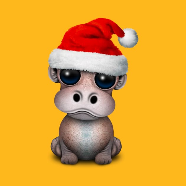 Baby Hippo Wearing a Santa Hat by jeffbartels