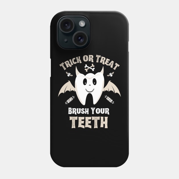 Trick or Treat Brush Your Teeth - Cute Tooth with Bat Wings and Devil Horns Phone Case by Enriched by Art