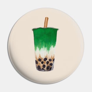 Matcha Bubble Tea Watercolour Design Pin