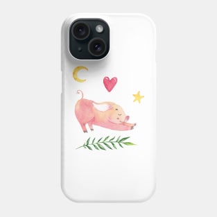 Yoga Piglet with Half Moon Heart and Star Phone Case