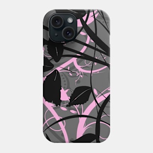 Silhouette Shadow Floral with Tribal Pattern - Black and Pink Phone Case