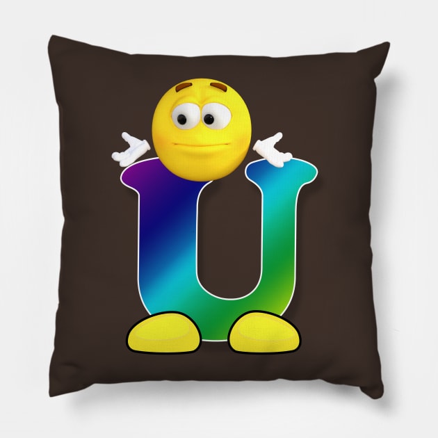 Letter U Alphabet Smiley Monogram Face Emoji Shirt for Men Women Kids Pillow by PatrioTEEism