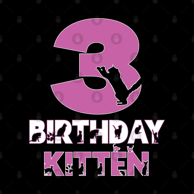 3rd Birthday Kitten Girl 3 Years Old Cute Cat Lover Party graphic by Grabitees