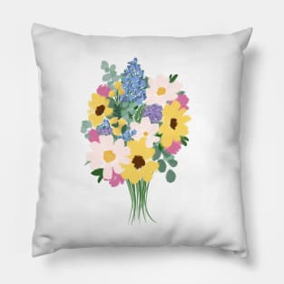 Abstract Wild Flower Bouquet Illustration Pillow