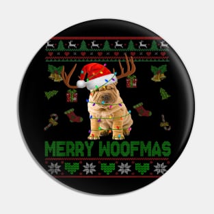 Merry Woofmas Christmas Santa Reindeer Shar Pei Pin