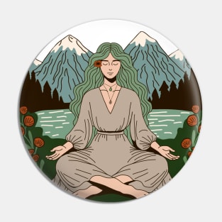 Mountain Meditating Girl Pin