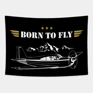 BORN TO FLY Plane Pilot - single airplane Tapestry