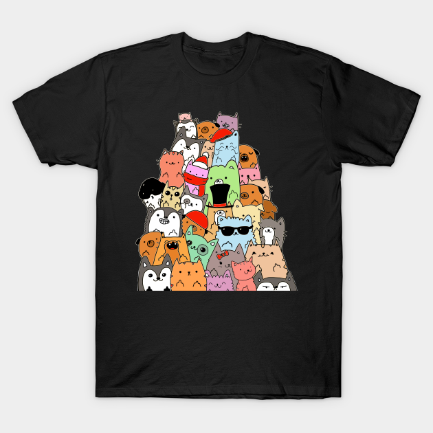 Discover Cute Cats and Dogs Doodle - Cat Doodle - T-Shirt