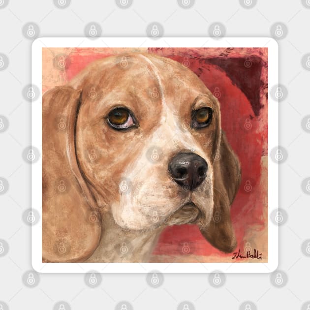 Gorgeous Beagle Painting on Warm Red Background Magnet by ibadishi