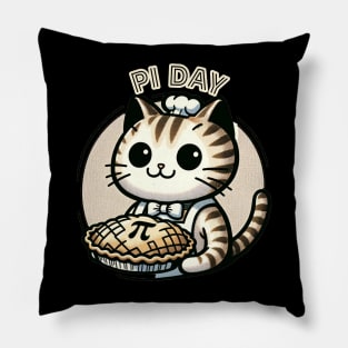 Baker Cat Celebrates Pi Day - Cute Anime-Style Cat with Pie Pillow