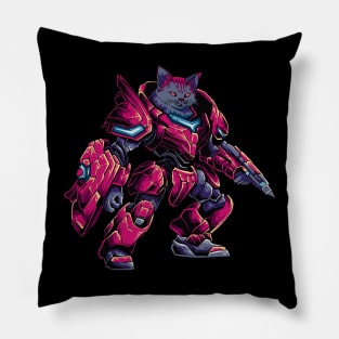 Cybernetic Cat Battlers: Futuristic Robot Felines Pillow