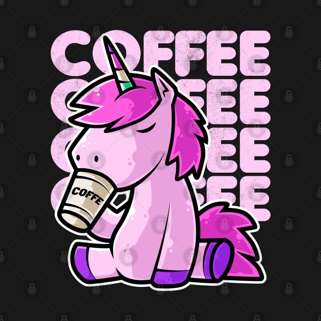 Cute Unicorn Drinking Coffee Kawaii Neko Anime print by theodoros20