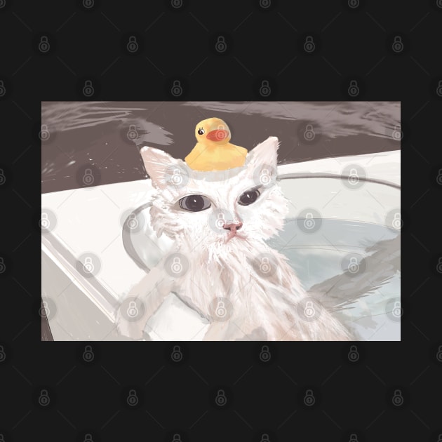 White Cat with Duck by Lisa Williams Design