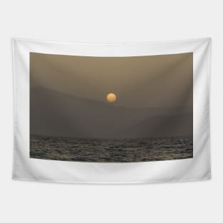 Sunset over Paros island mountains Tapestry