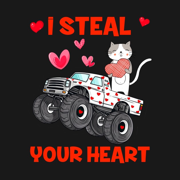 Cute Cat Holding Hearts Truck I Steal Hearts Valentines Day by Jhon Towel