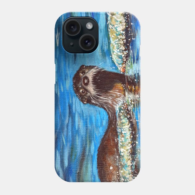 Otter in the Waves Painting Phone Case by ArtbyKirstenSneath