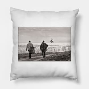 Fishermen passing by the lighthouse - Mull of Galloway, Scotland Pillow