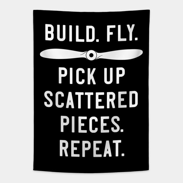 Funny RC Airplane Build Fly Crash Repeat Tapestry by Huhnerdieb Apparel