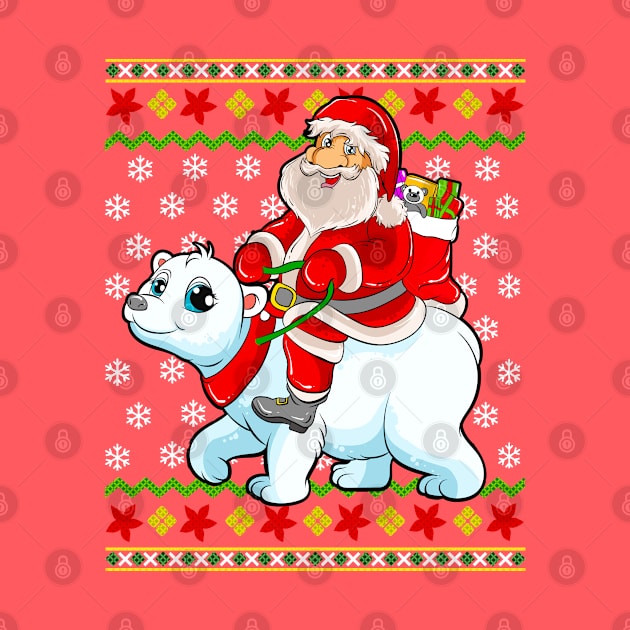 Santa Claus Riding Polar Bear Ugly Christmas Sweater by E