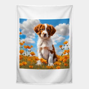 California Poppy Brittany Spaniel Puppy Tapestry