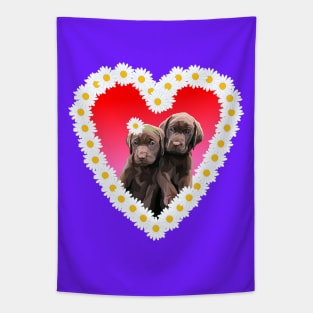 Chocolate Lab Puppies Flower Daisy Heart Tapestry