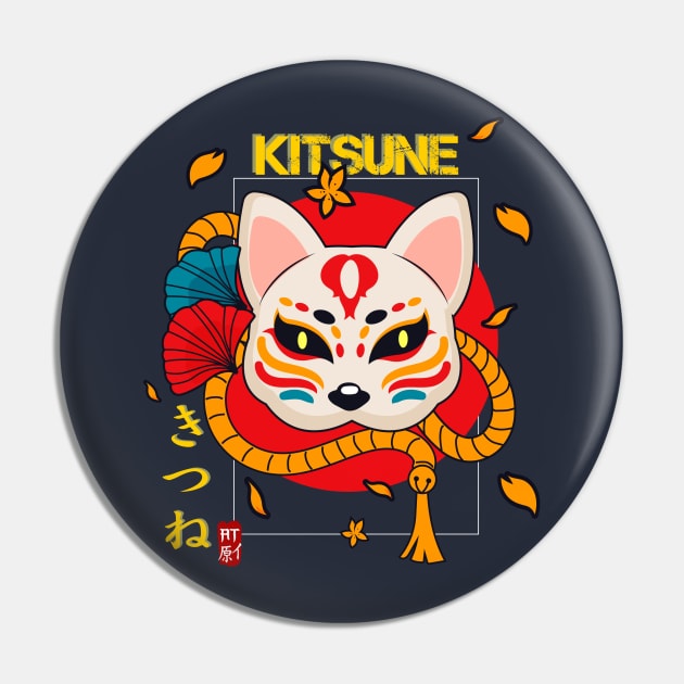 Kitsune Mask - Japanese Mythology Pin by AlbertoTand