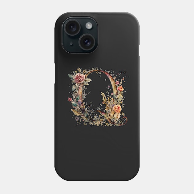 Floral Garden Watercolor Monogram Letter Q Phone Case by FloralFancy