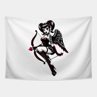 Gothic Cupid Pin-up Girl Tapestry