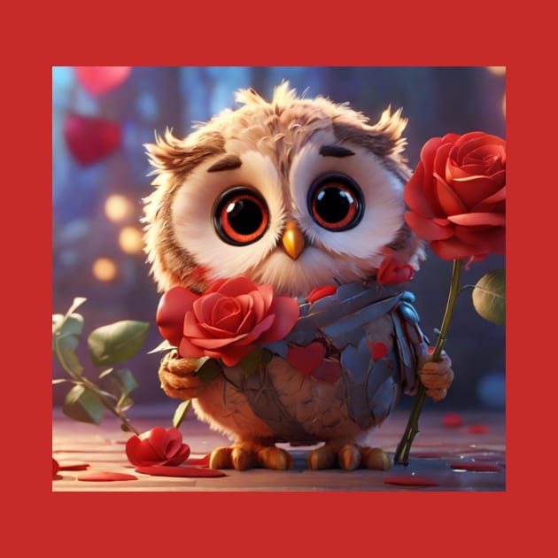 Cute Owl with Tender Rose by susiesue