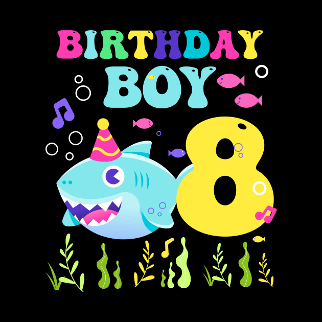 8th Birthday Boy Shark Funny B-day Gift For Kids by inksplashcreations
