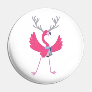 Funny Christmas Flamingo Reindeer Antlers Pin