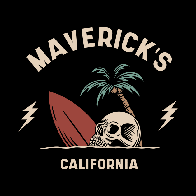 Vintage Surfing Mavericks Beach California // Retro Surf Skull by Now Boarding