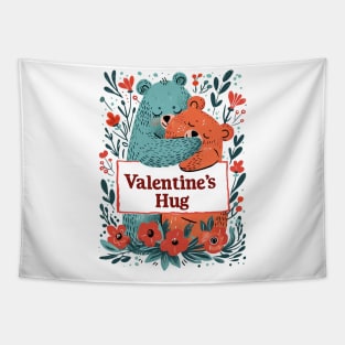 Valentine's Hug: Green Orange Classic Bear Love Tapestry