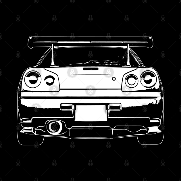 White Skyline GTR R34 Back View Sketch Art by DemangDesign