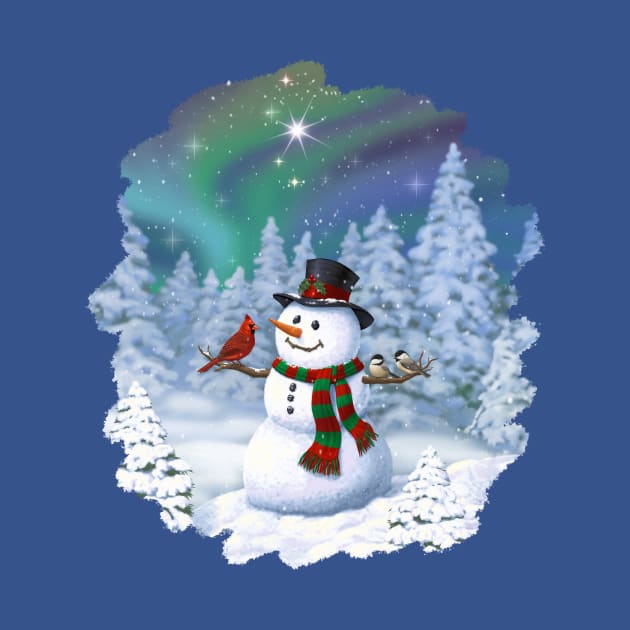 Happy Christmas Snowman Cute Birds Winter Wonderland by csforest