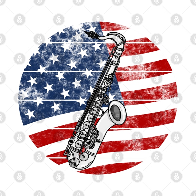 Saxophone USA Flag Saxophonist Musician 4th July by doodlerob