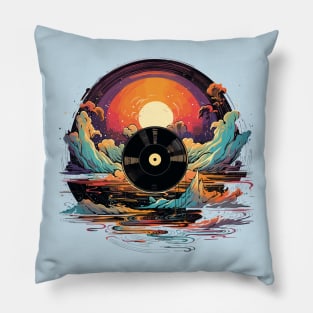 Vinyl in the clouds with sunset Pillow