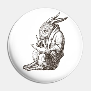 Writer Rabbit Hand Drawn Pin