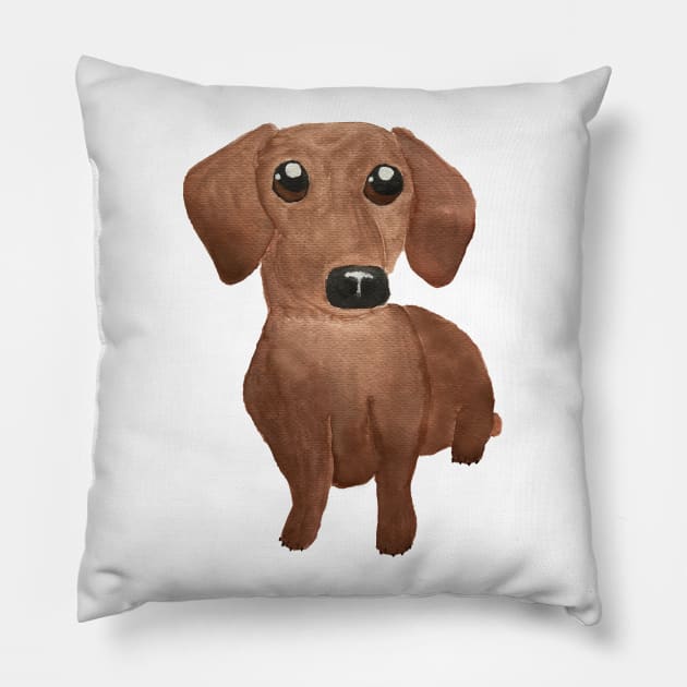 Watercolor cute dachshund puppy Pillow by WatercolorFun