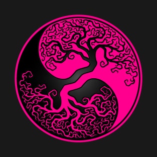 Pink and Black Tree of Life Yin Yang T-Shirt