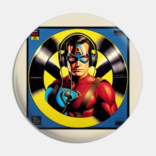 Unleash the Power: Superhero Soundscape Vinyl Record Artwork IV Pin