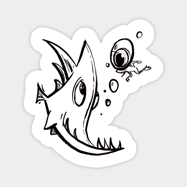 Crazy fish and frog Magnet by Jason's Doodles