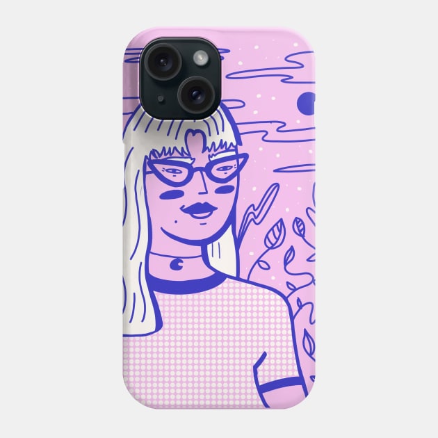 Girl with  cat glasses Phone Case by London Colin