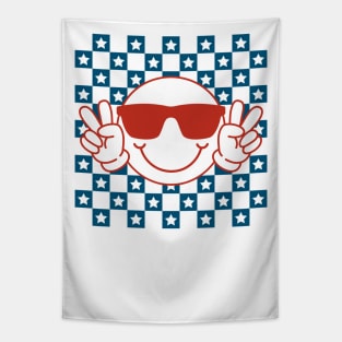 Smiley Face with Peace Sign Emoji Tapestry