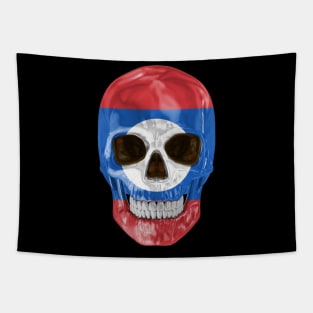 Laos Flag Skull - Gift for Lao With Roots From Laos Tapestry