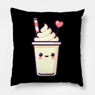 Kawaii Vanilla Milkshake Ice Cream with a Heart | Cute Kawaii Design for Ice Cream Lovers Pillow