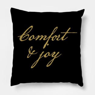 Gold Christmas Comfort and Joy Typography Pillow