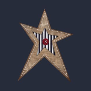 Prim Style Burlap and Ticking Star T-Shirt